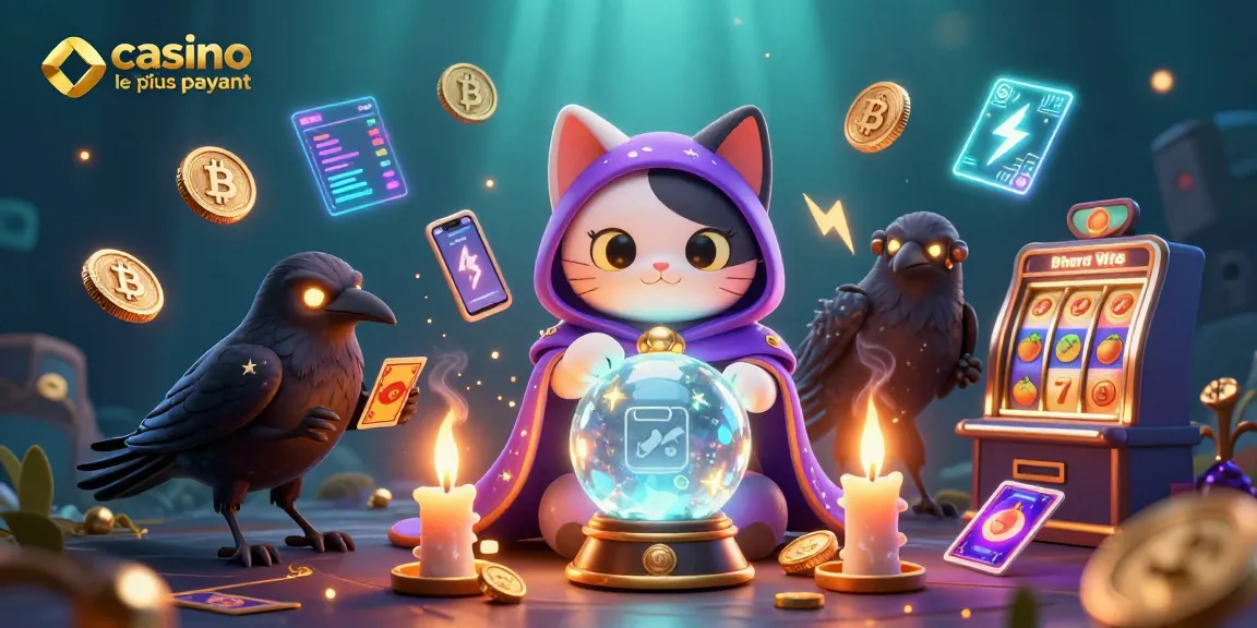 Animation captivante d'un casino en ligne le plus payant avec des personnages mystiques et des symboles de jeux animés.