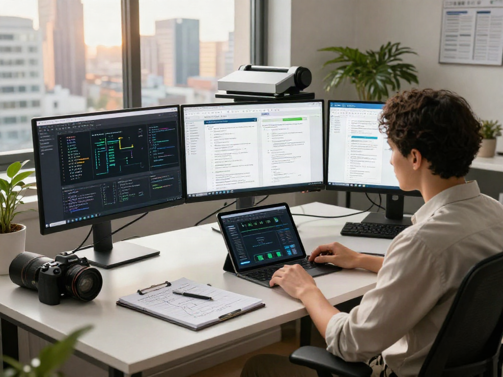 Document fraud detection solution displayed on monitors in a modern office.
