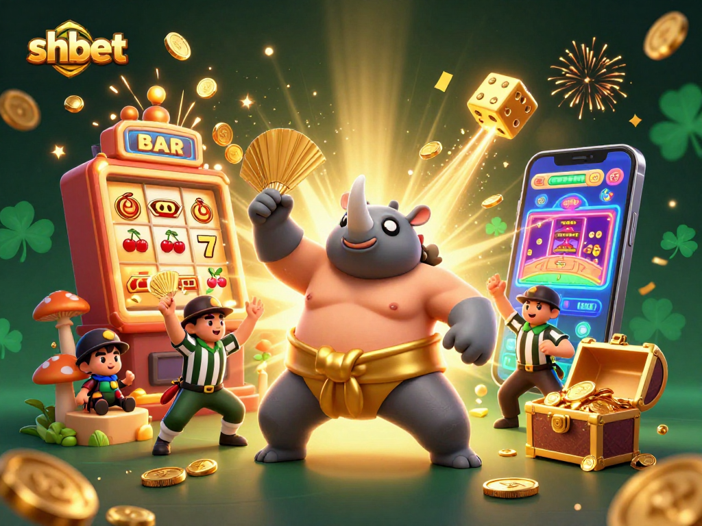 Shbet players enjoy a thrilling jackpot experience with a lively scene of vibrant casino elements.