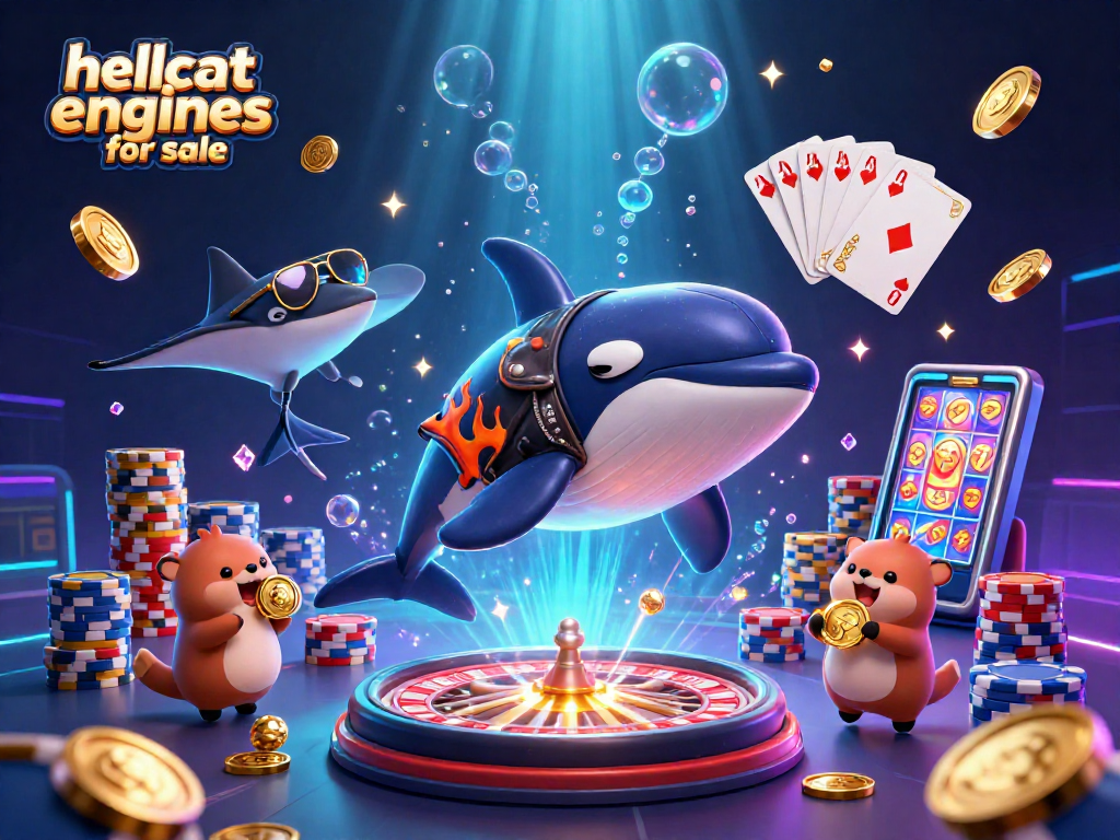 Engage with hellcat engines for sale in a vibrant 3D underwater casino scene, featuring playful marine characters.