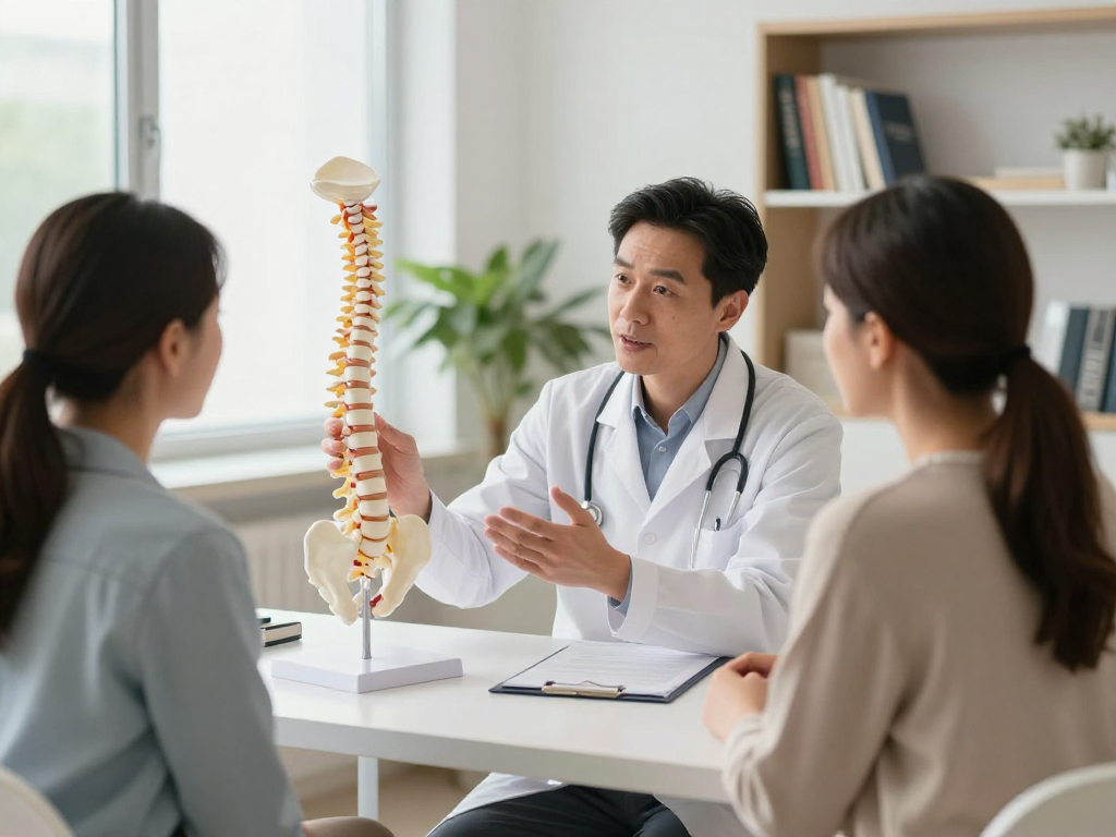 Informed discussion about Bel fıtığı ameliyatı between a doctor and patient in a modern medical setting.
