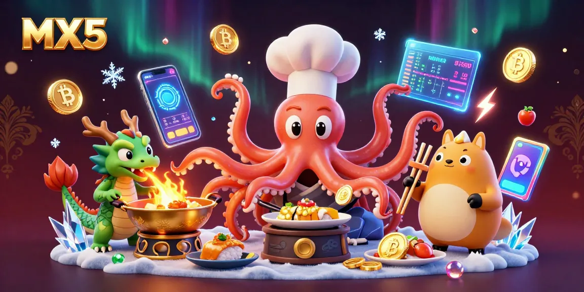 Experience thrilling slots and golden moments at MX5 with vibrant characters in a dazzling casino scene.