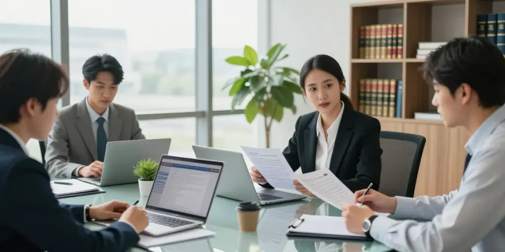 Lead Roedl team collaborating in a modern legal office environment.