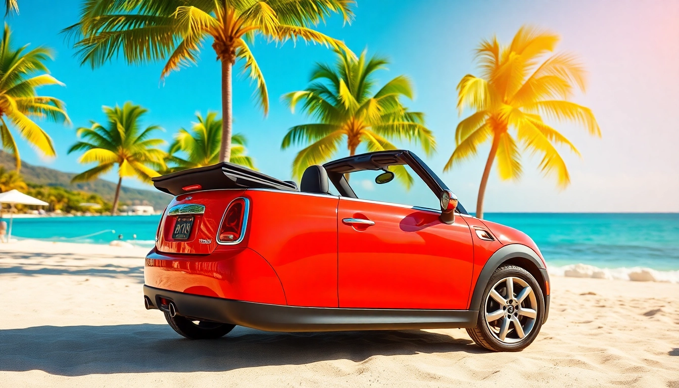 Drive a stylish Mini Cooper st barths rental on the beach for a unique island experience.