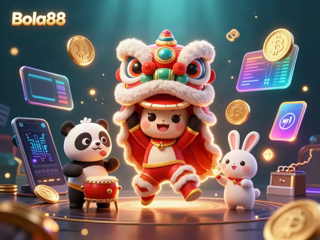 Experience the excitement of winning with Bola88, featuring engaging characters and vibrant casino elements.