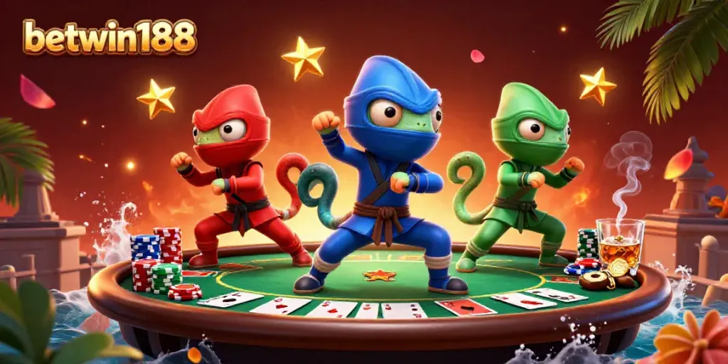 Mengakses BETWIN188 dengan tim ninja chameleon beraksi, penuh energi dan detail menarik.