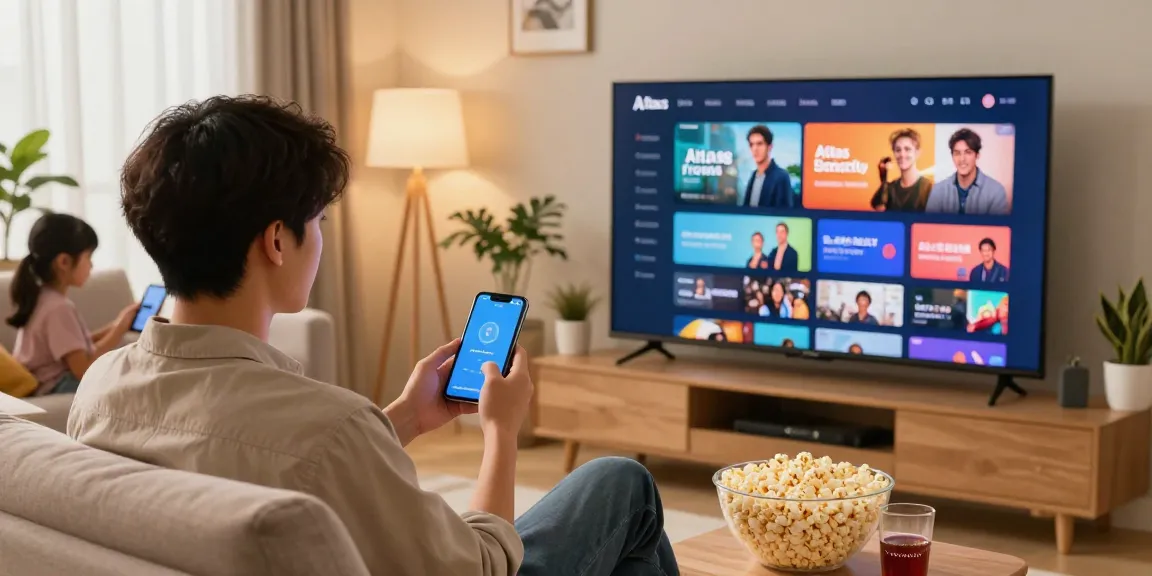 Engaging family experience with atlas pro iptv on Smart TV in a cozy living room.