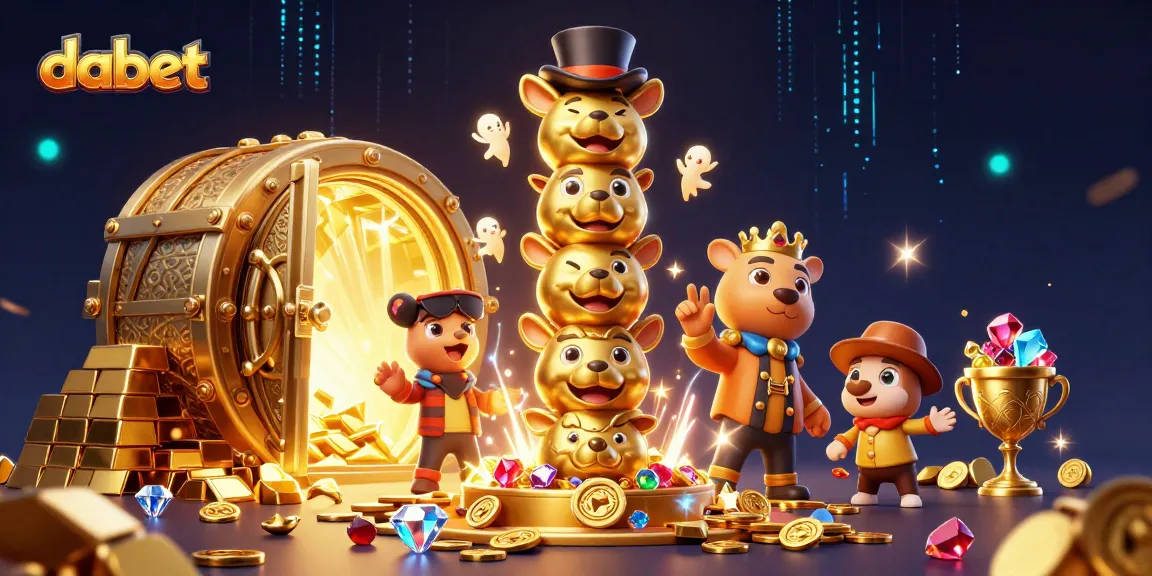Dabet captivates players with a vibrant casino scene showcasing dynamic wins, treasures, and active gameplay.