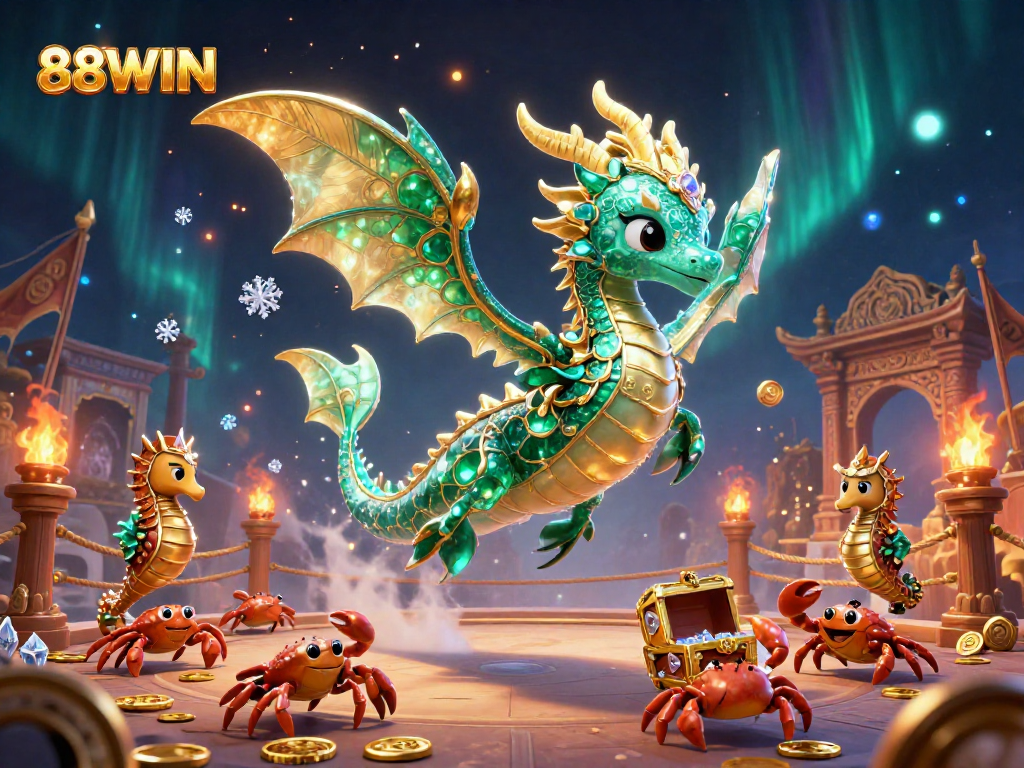 Engage in thrilling games at 88WIN with a vibrant sea dragon and treasure-filled adventures.