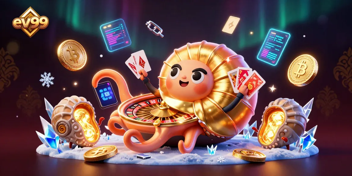 Experience winning strategies at ev99 in a vibrant 3D gaming illustration filled with casino elements.