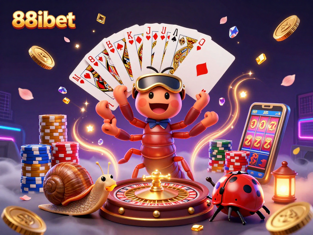 88ibet brings excitement with a millipede dealer, high-roller snail, and vibrant casino elements.
