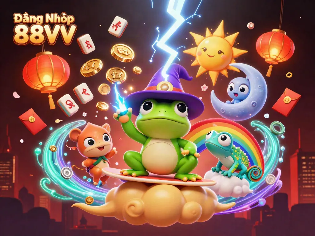 Experience the excitement of Đăng Nhập 88VV with a dynamic 3D scene filled with gold coins and colorful characters.