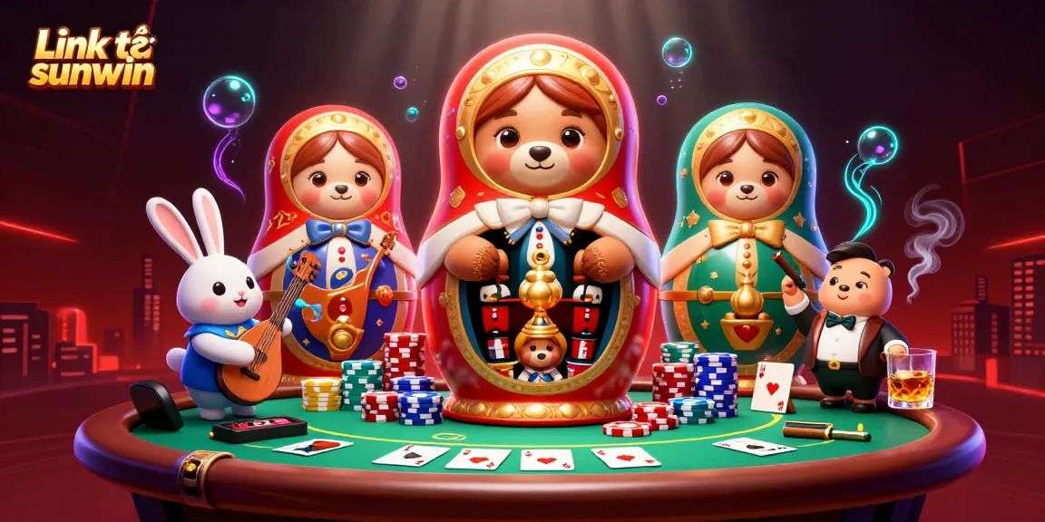Engage with the vibrant casino scene featuring the Link tải sunwin, showcasing card games and festive elements.