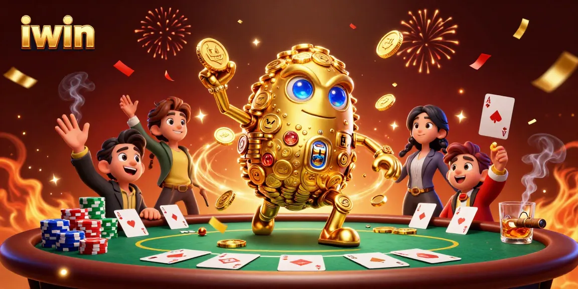 Experience the thrill of iwin gaming with a vibrant casino scene showcasing poker and gold.