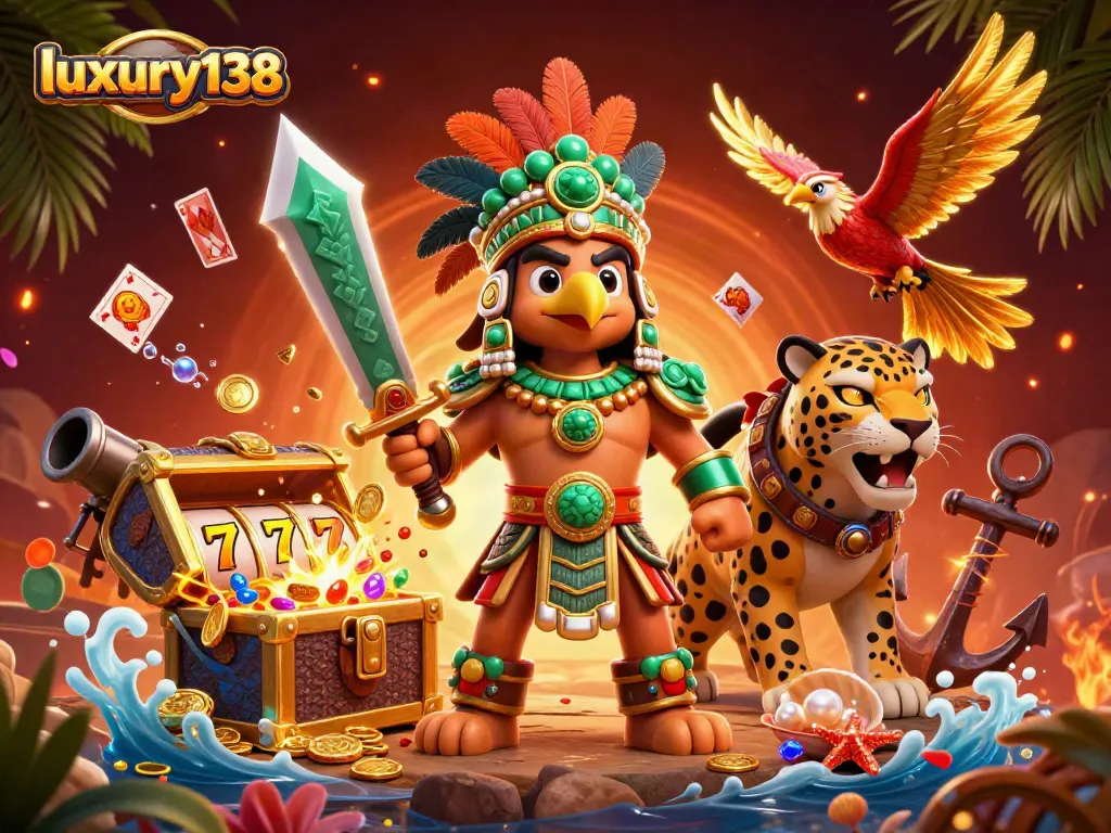 Experience luxury138 with our Aztec warrior and treasures in a rich casino adventure.