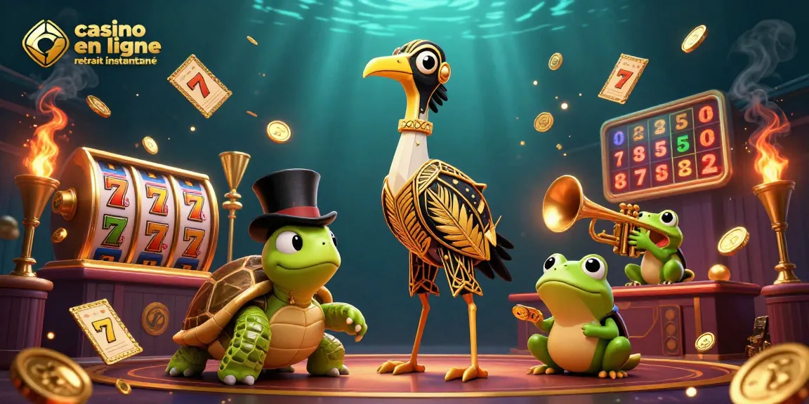 Vivez l'excitation d'un casino en ligne retrait instantané avec des personnages animés au cœur d'une scène dynamique.
