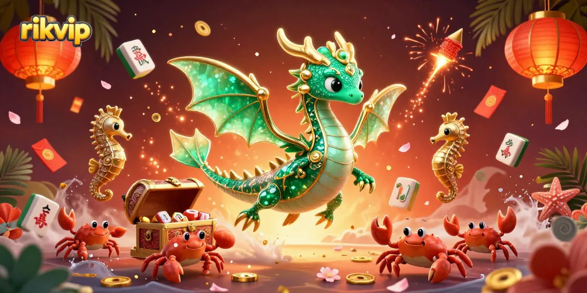 Experience the thrilling depths of rikvip with a captivating sea dragon and treasure chest in a dazzling 3D scene.